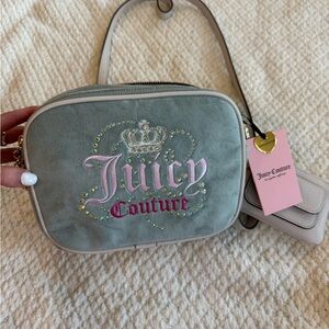 Juicy Couture Crossbody Bag in Green with Pink Embroidery